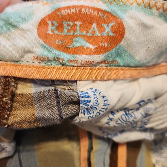 Tommy Bahama Relax Size 38 Plaid Shorts 100% Linen Brown Blue Yellow Beachy - Picture 4 of 8